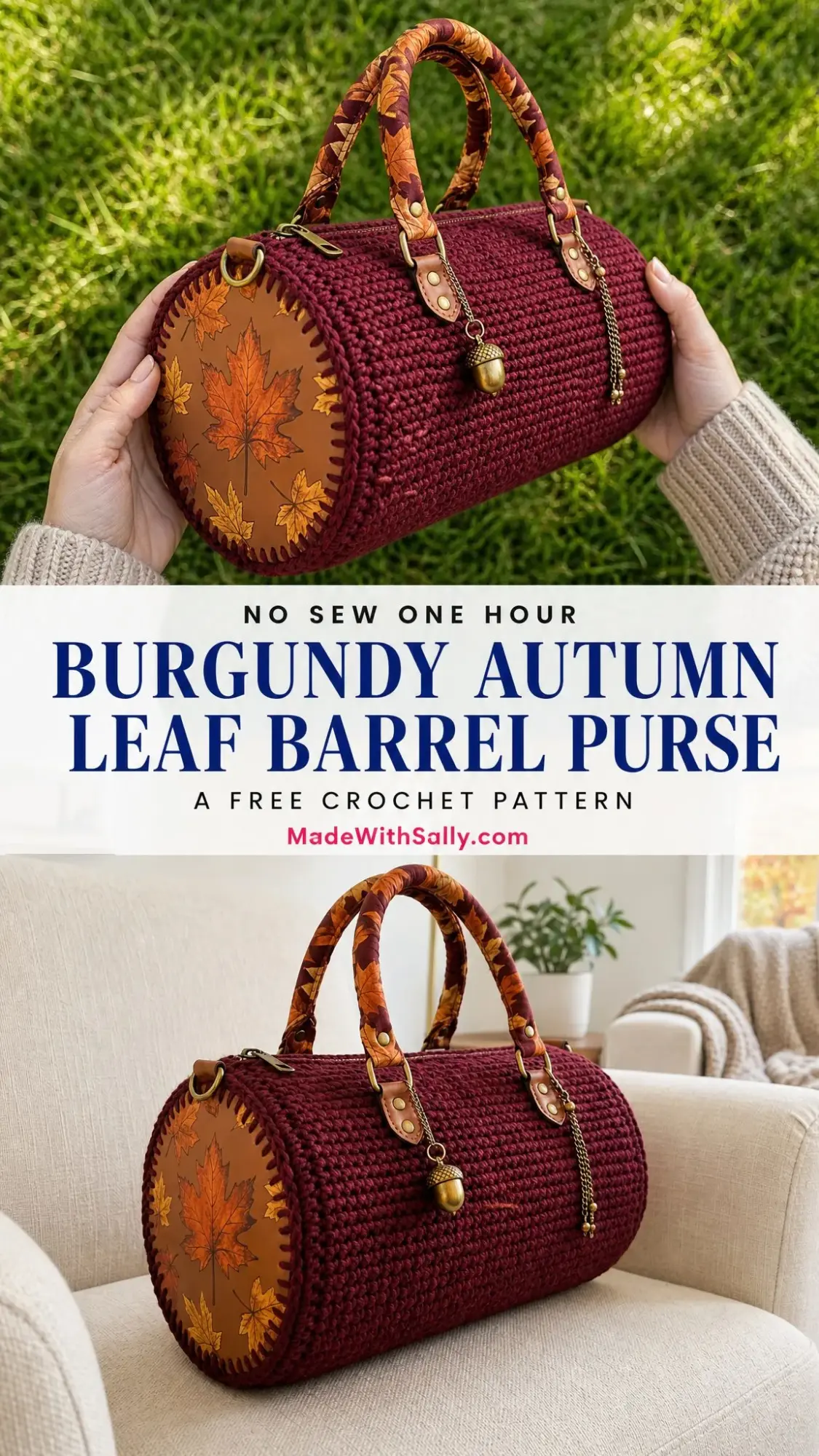 Burgundy Autumn Leaf Barrel Purse Free Crochet Pattern