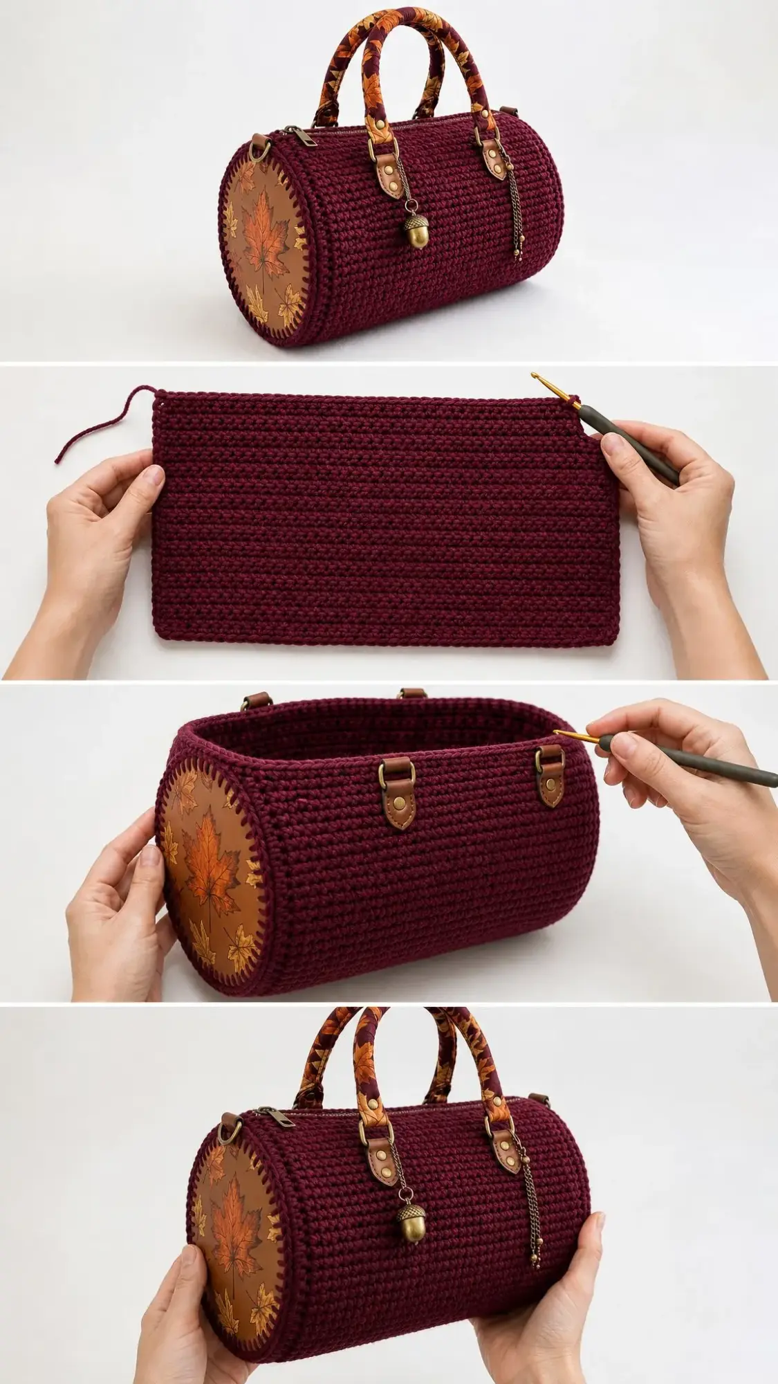 Burgundy Autumn Leaf Barrel Purse Free Crochet Pattern