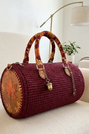 Burgundy Autumn Leaf Barrel Purse Free Crochet Pattern