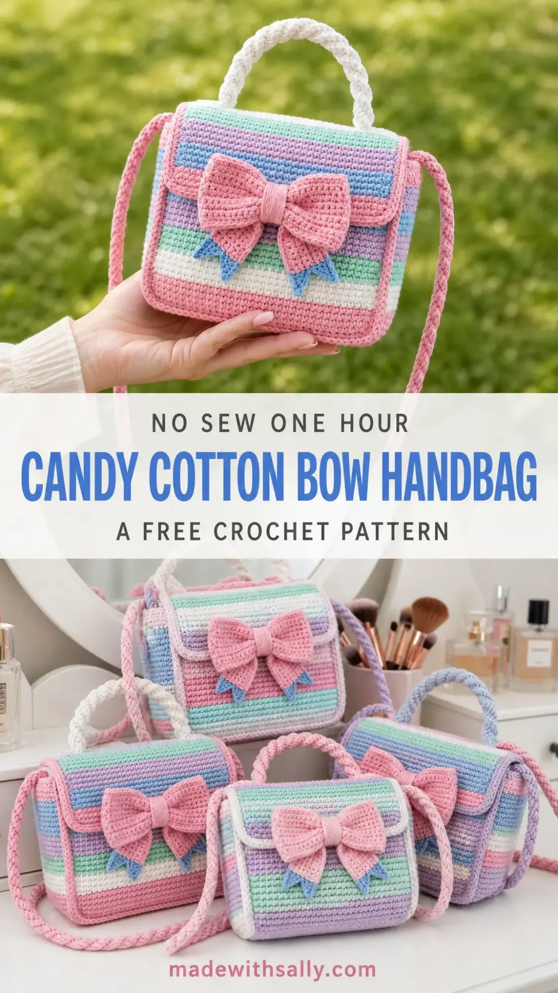 Candy Cotton Bow Handbag Free Crochet Pattern
