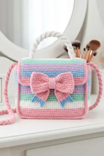 Candy Cotton Bow Handbag Free Crochet Pattern