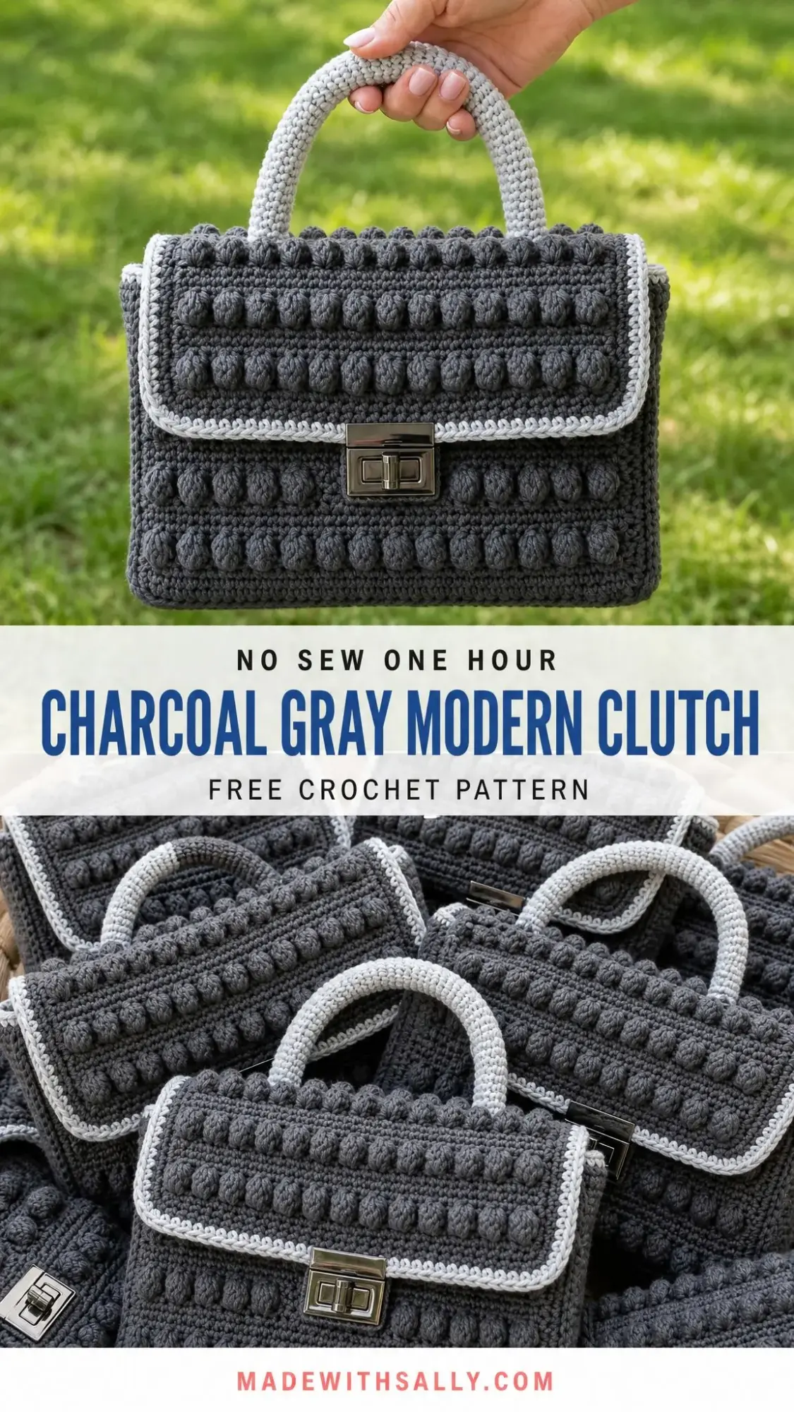 Charcoal Gray Modern Clutch Free Crochet Pattern