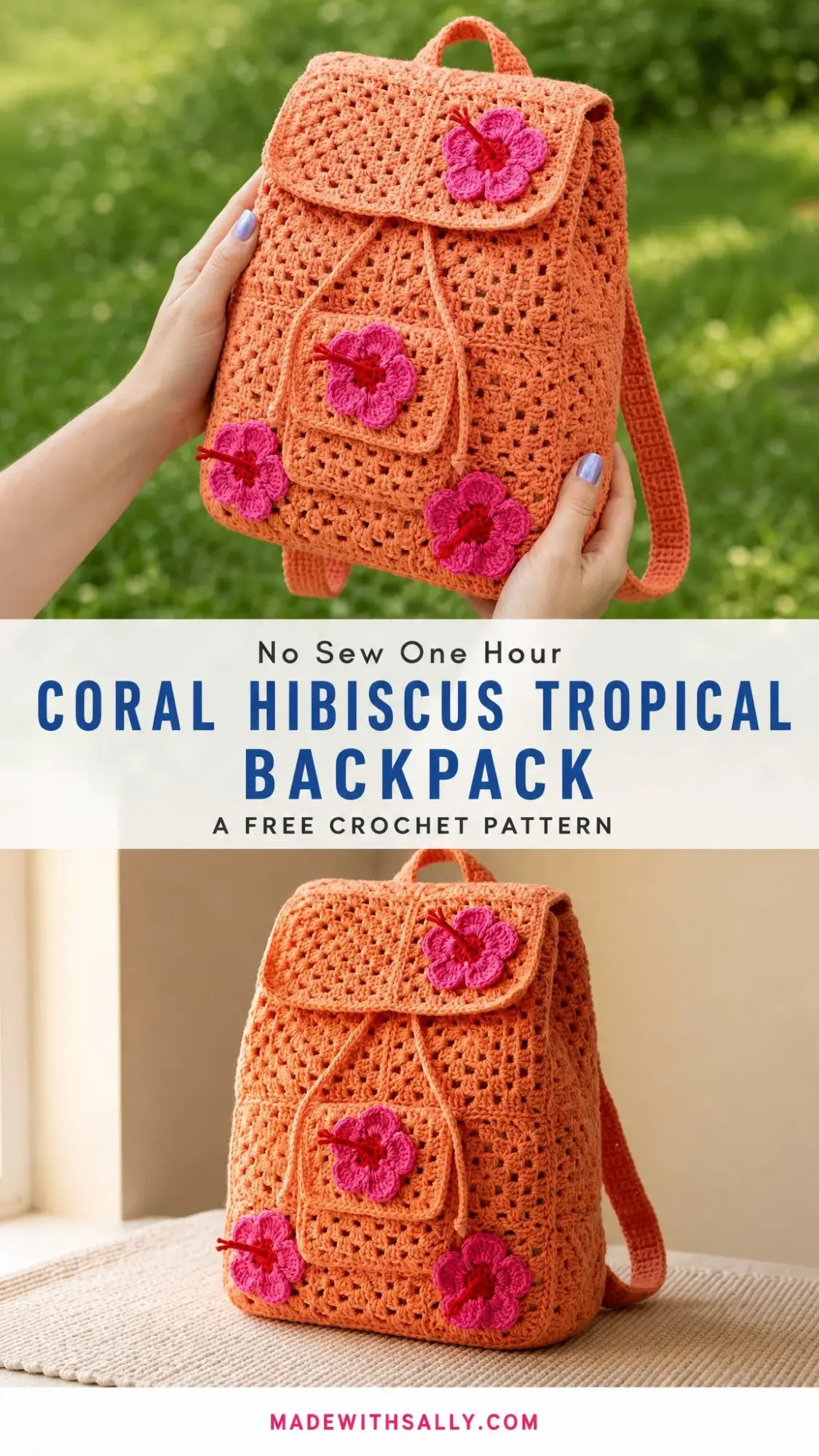 Coral Hibiscus Tropical Backpack Free Crochet Pattern