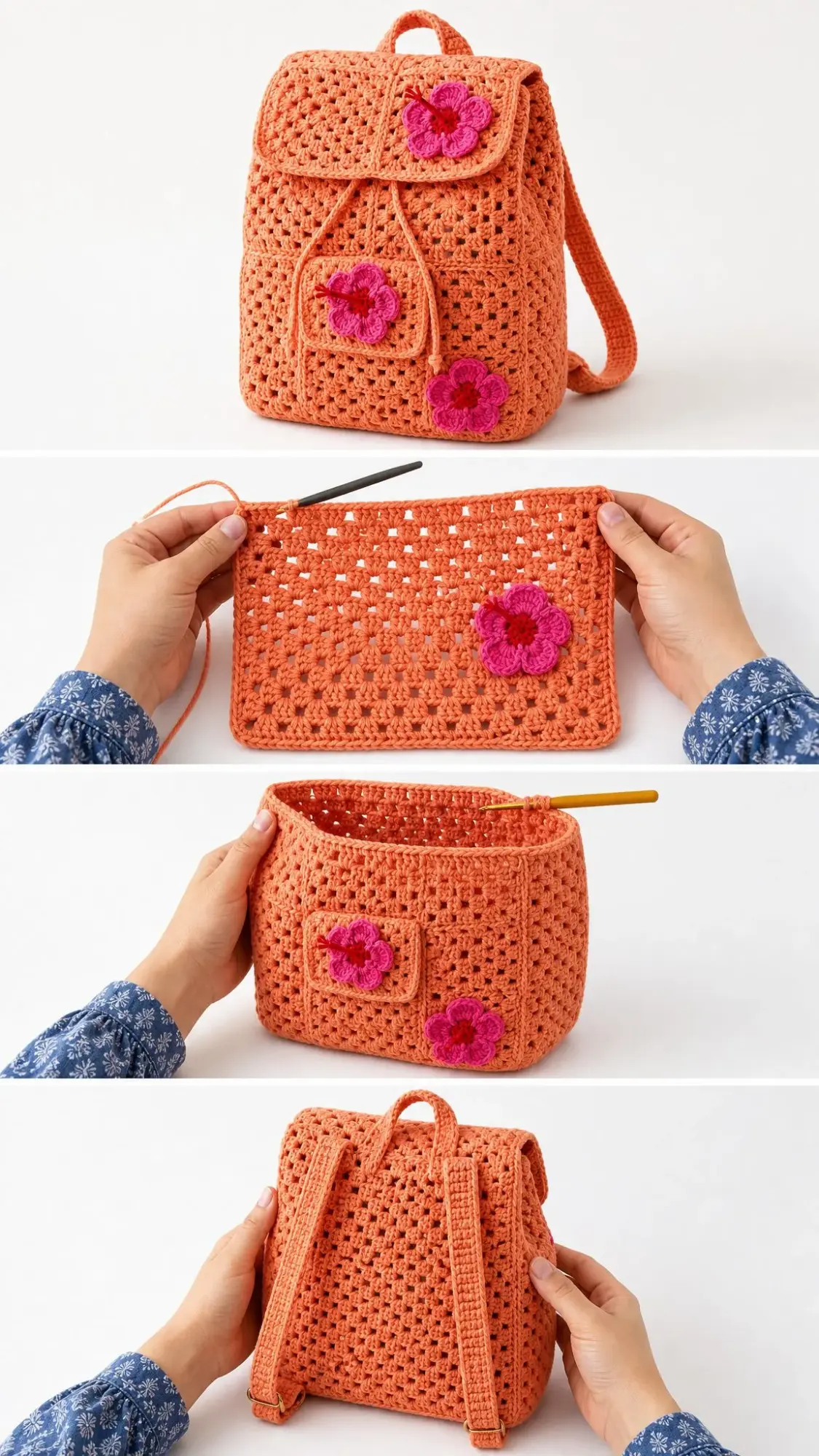 Coral Hibiscus Tropical Backpack Free Crochet Pattern
