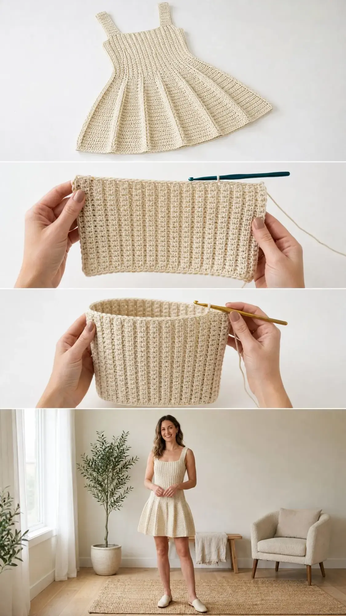 Cream and Gold Sparkle Flared Dress Crochet Pattern