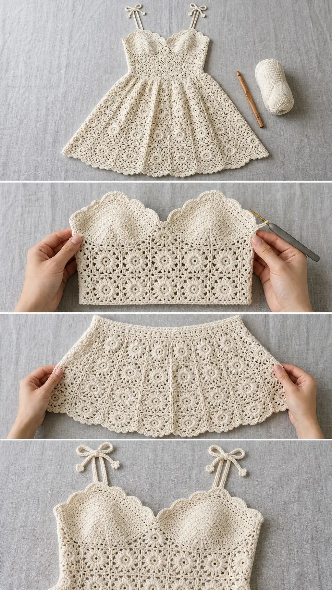 Creamy White Daisy Lace Crochet Dress Free Pattern