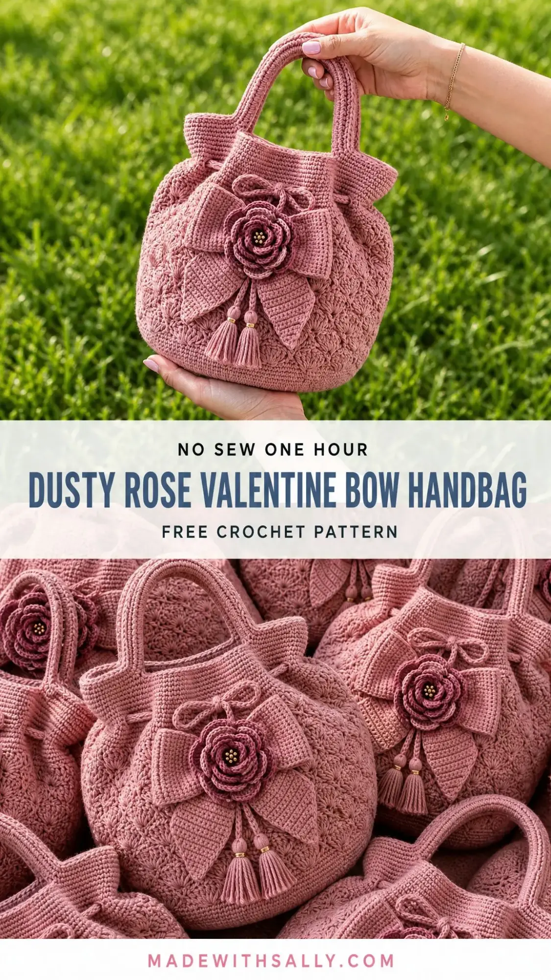 Dusty Rose Valentine Bow Handbag Free Crochet Pattern