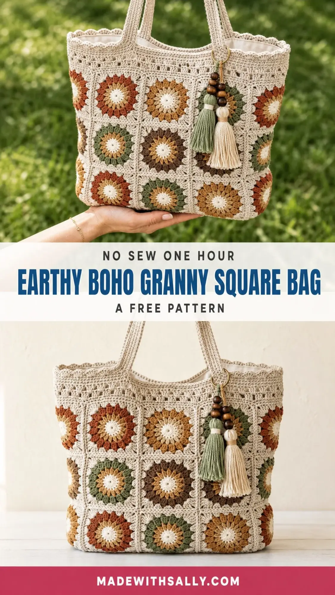 Earthy Boho Granny Square Bag Free Crochet Pattern