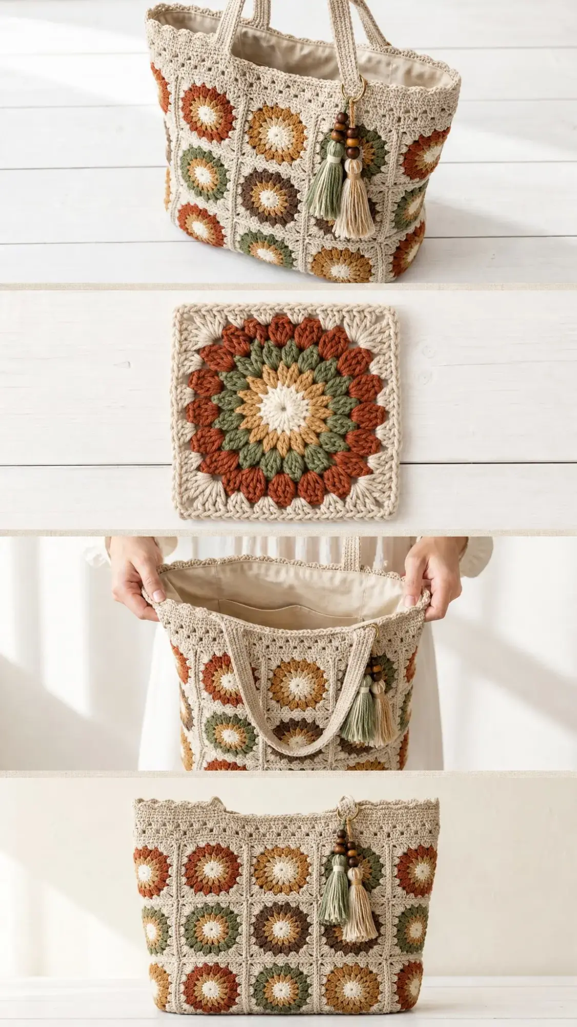 Earthy Boho Granny Square Bag Free Crochet Pattern
