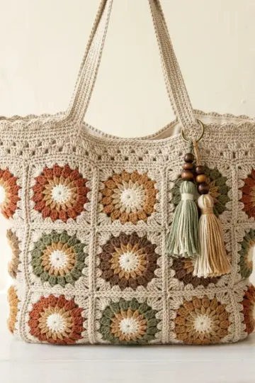 Earthy Boho Granny Square Bag Free Crochet Pattern