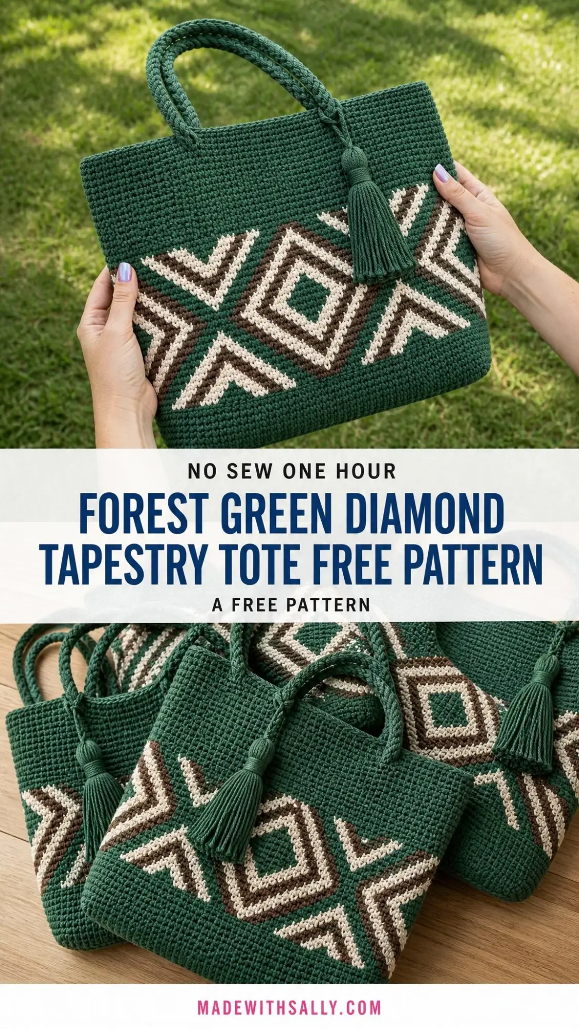 Forest Green Diamond Tapestry Tote Free Pattern