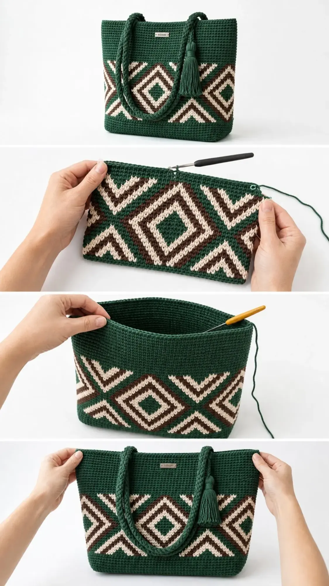 Forest Green Diamond Tapestry Tote Free Pattern