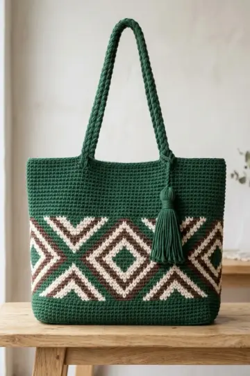 Forest Green Diamond Tapestry Tote Free Pattern