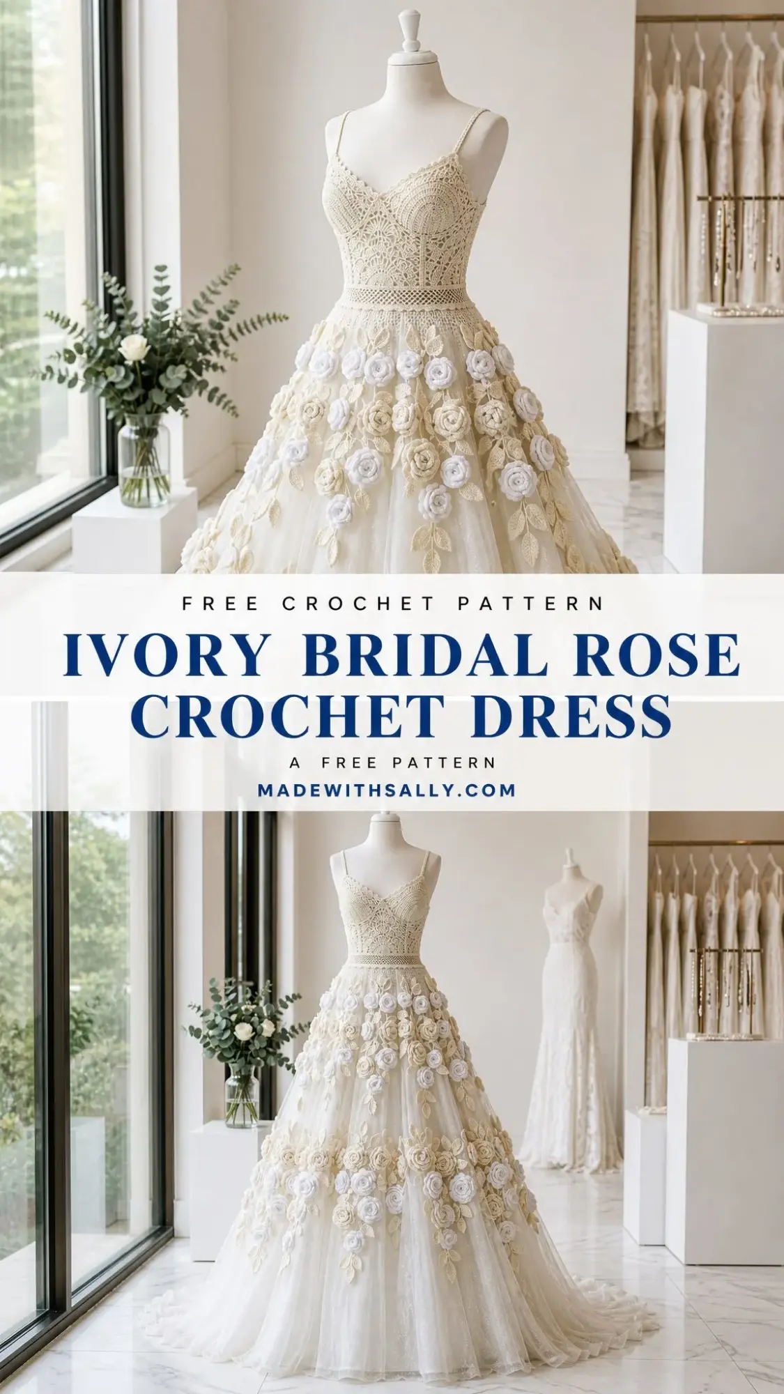 Ivory Bridal Rose Crochet Dress Free Crochet Pattern