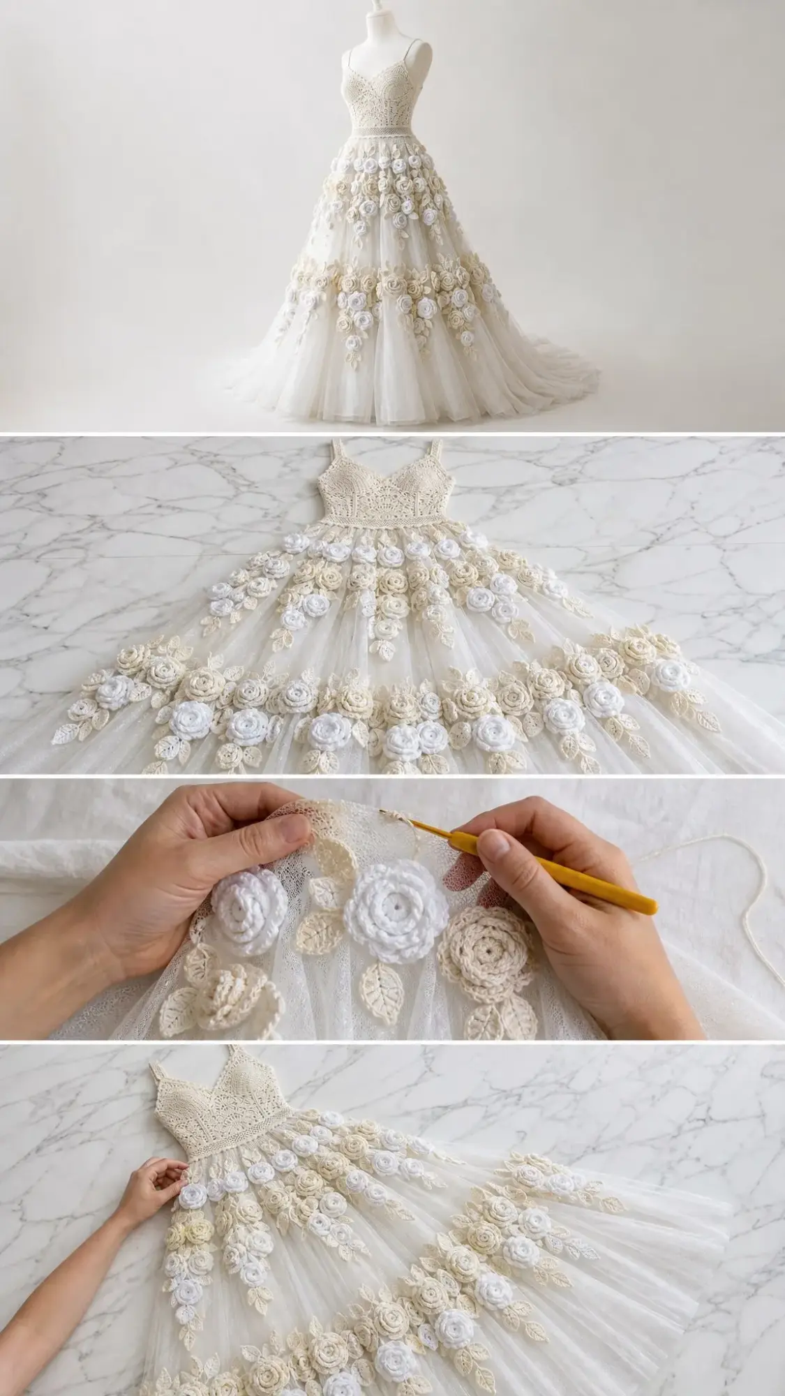 Ivory Bridal Rose Crochet Dress Free Crochet Pattern
