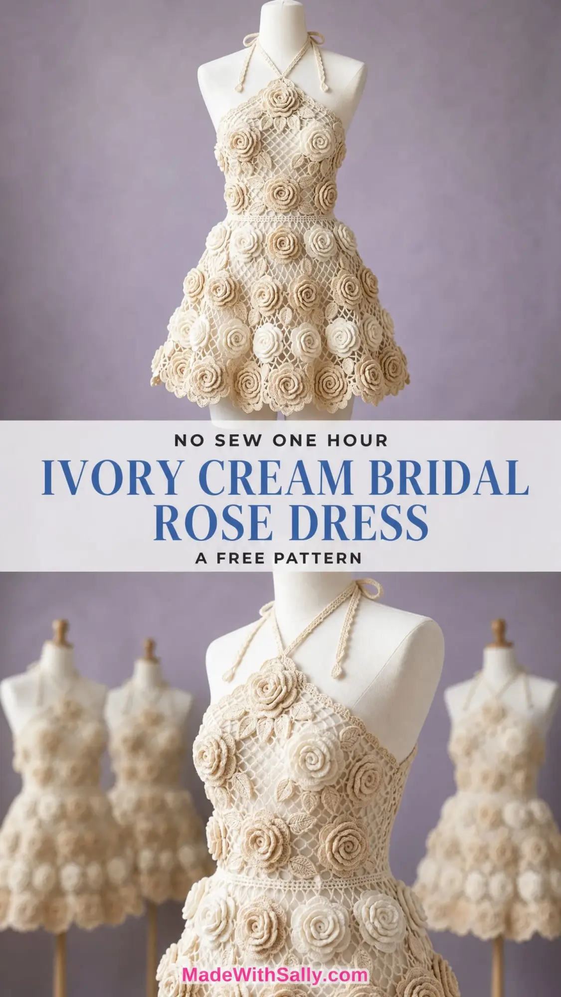 Ivory Cream Bridal Rose Dress Free Crochet Pattern