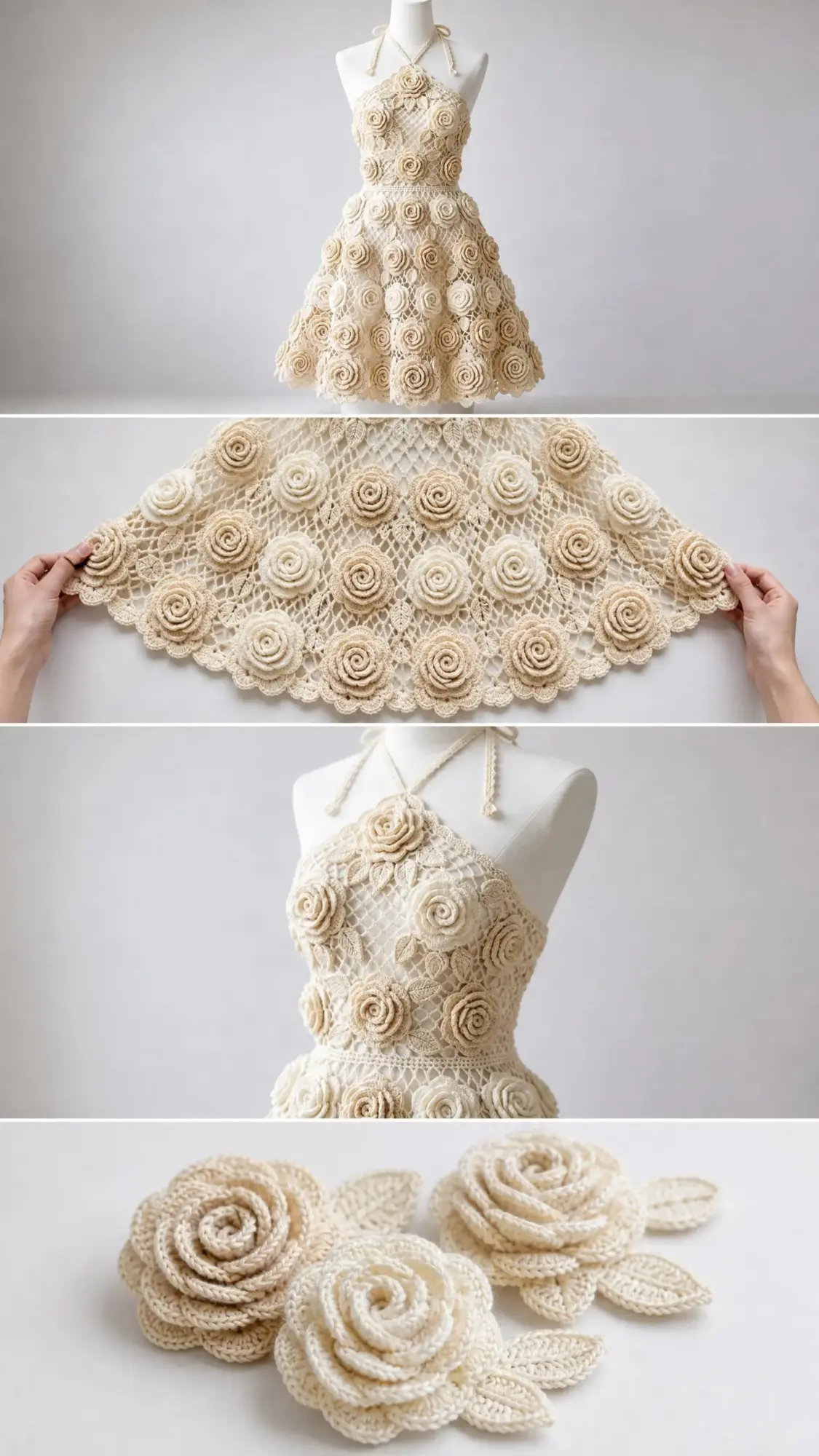 Ivory Cream Bridal Rose Dress Free Crochet Pattern