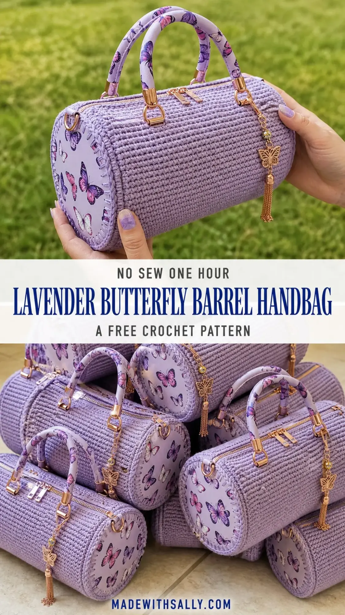 Lavender Butterfly Barrel Handbag Free Crochet Pattern