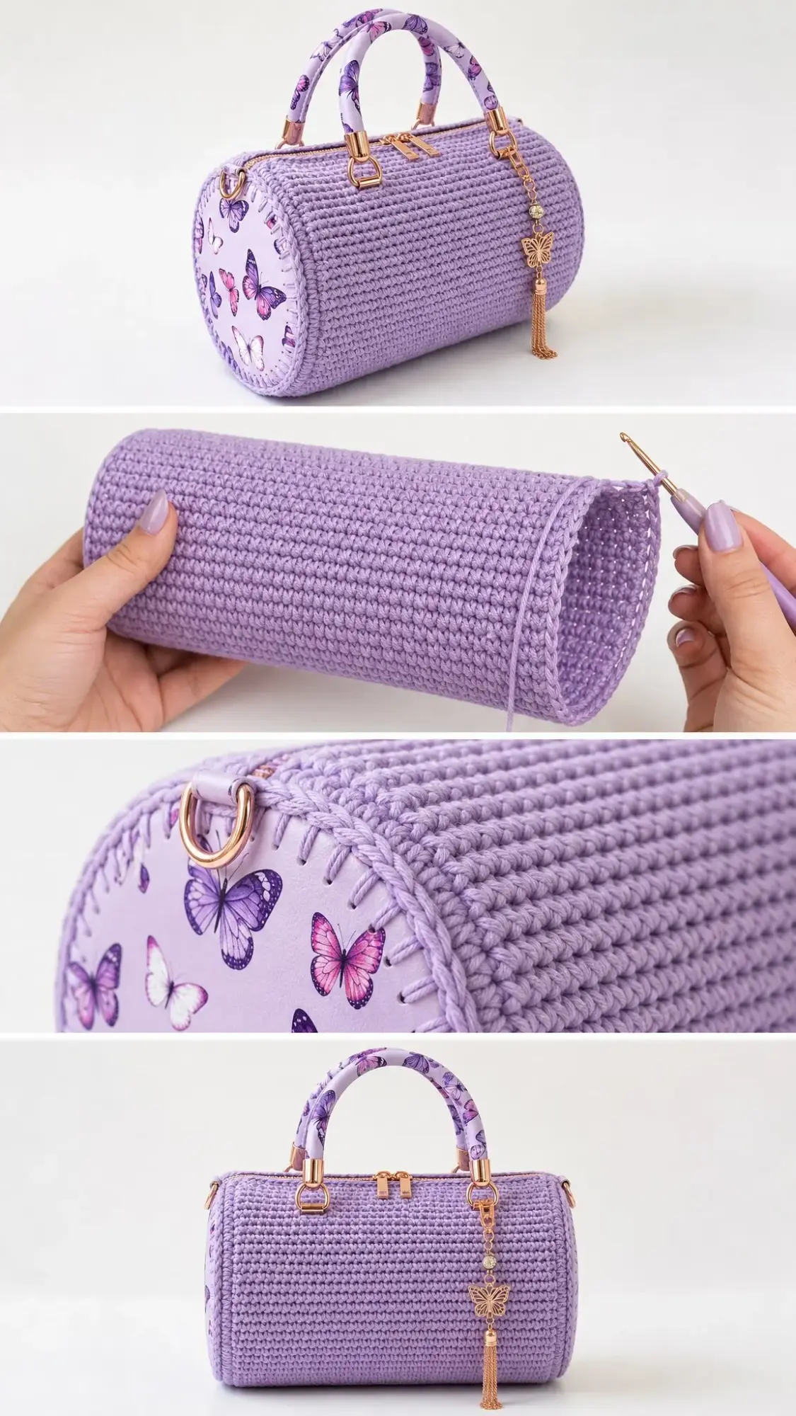 Lavender Butterfly Barrel Handbag Free Crochet Pattern