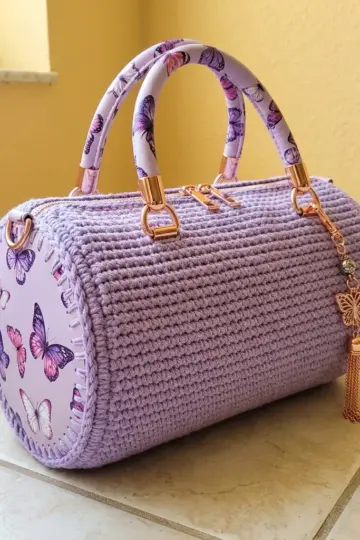 Lavender Butterfly Barrel Handbag Free Crochet Pattern