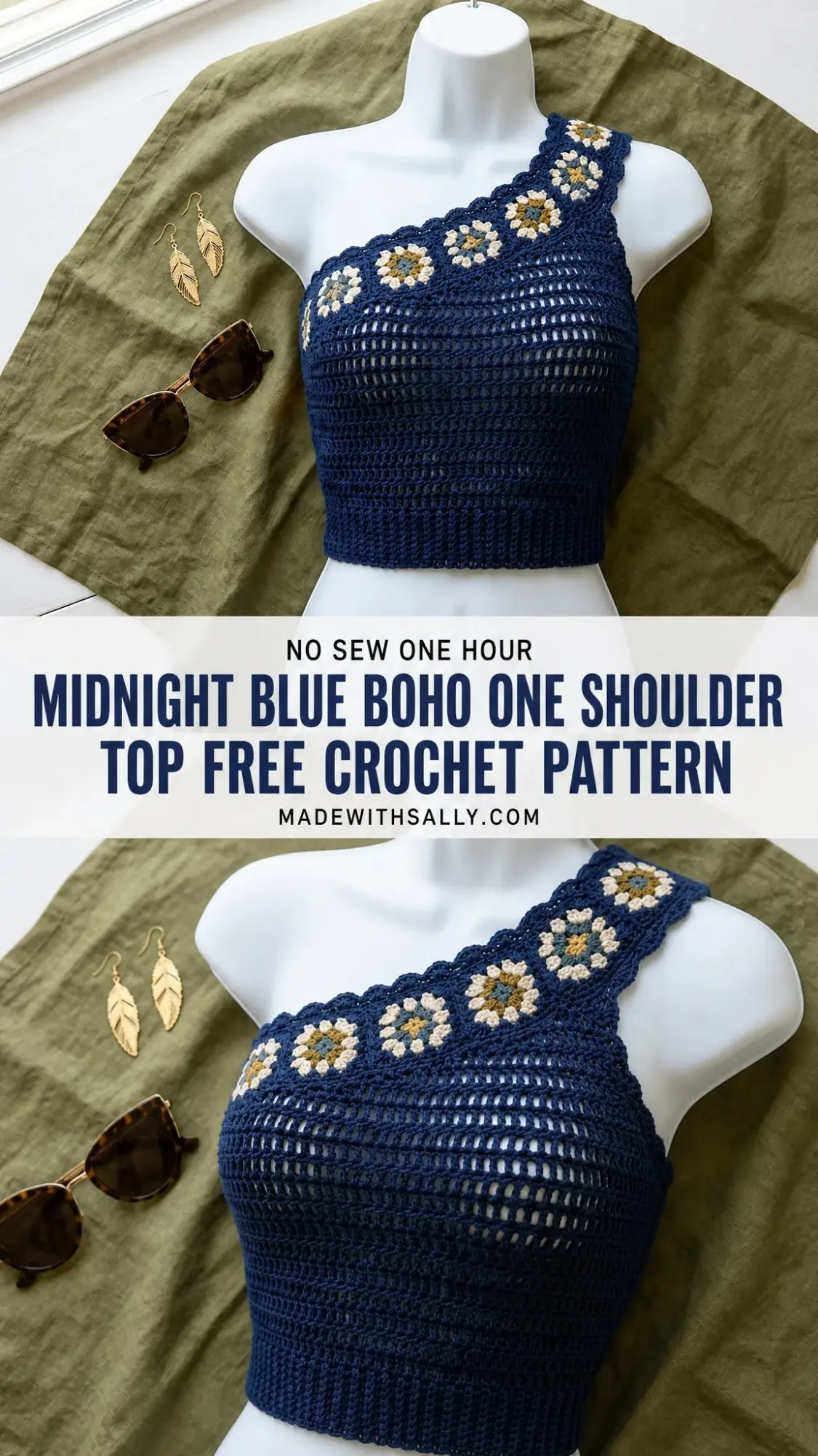 Midnight Blue Boho One Shoulder Top Free Crochet Pattern