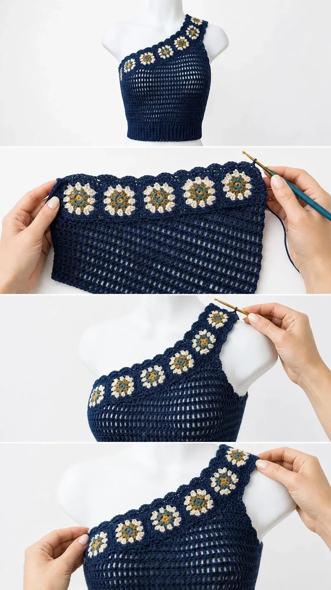 Midnight Blue Boho One Shoulder Top Free Crochet Pattern