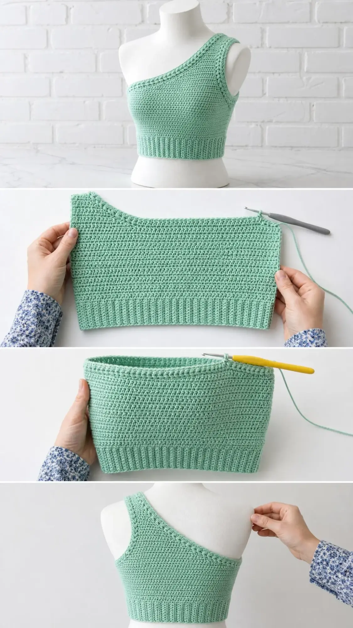 Mint Green Summer Shoulder Top Free Crochet Pattern