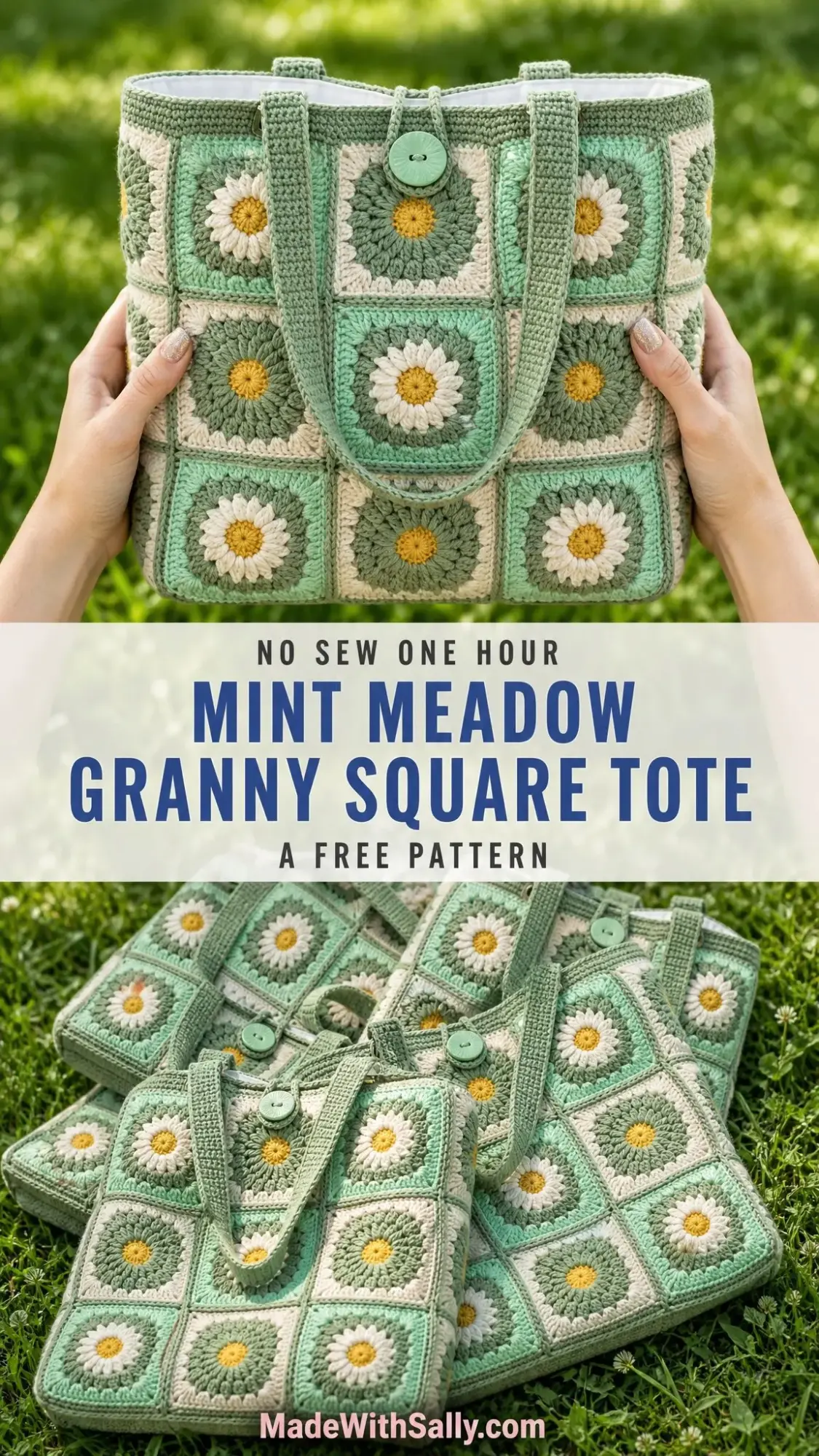 Mint Meadow Granny Square Tote Free Crochet Pattern