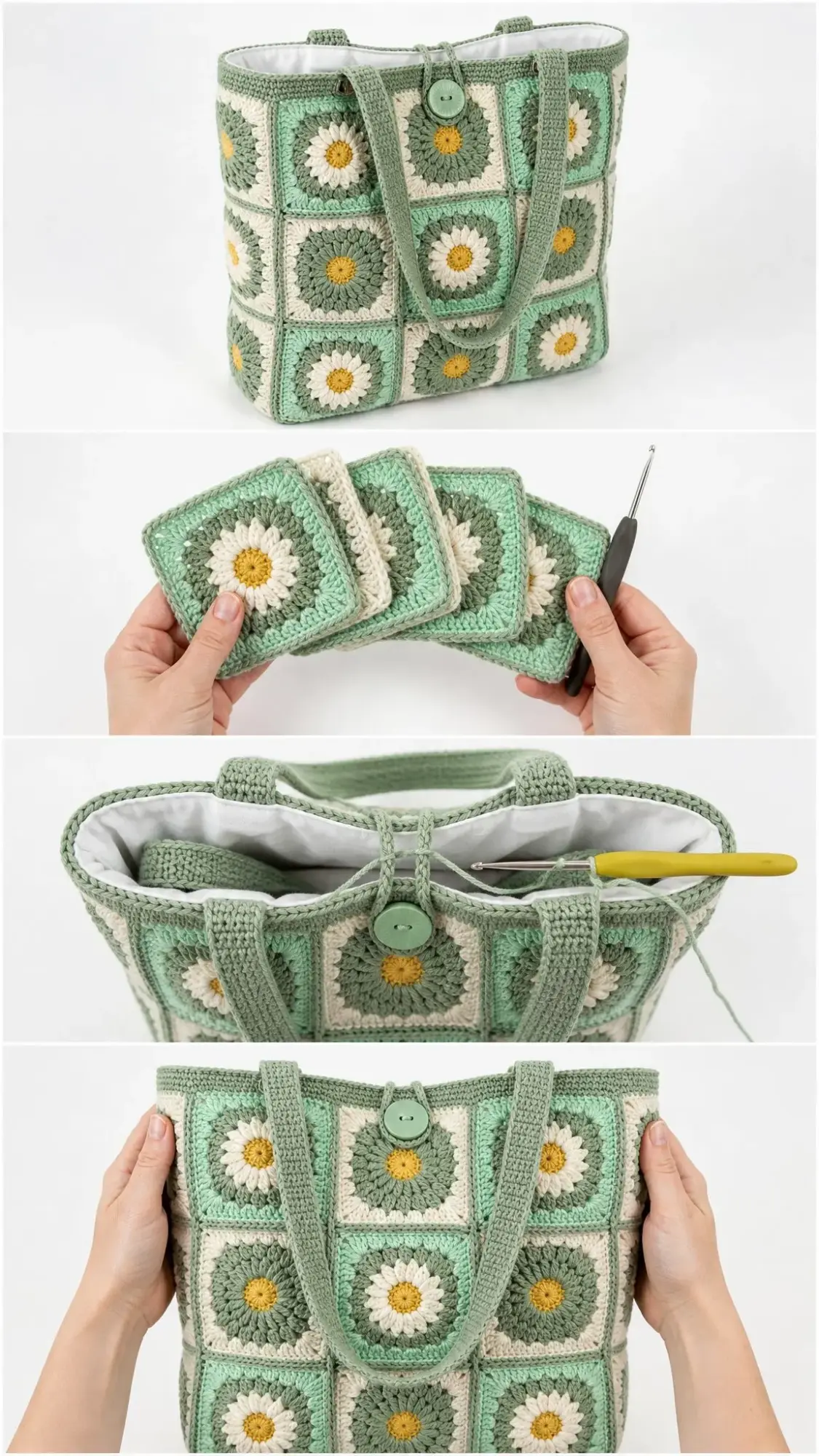 Mint Meadow Granny Square Tote Free Crochet Pattern
