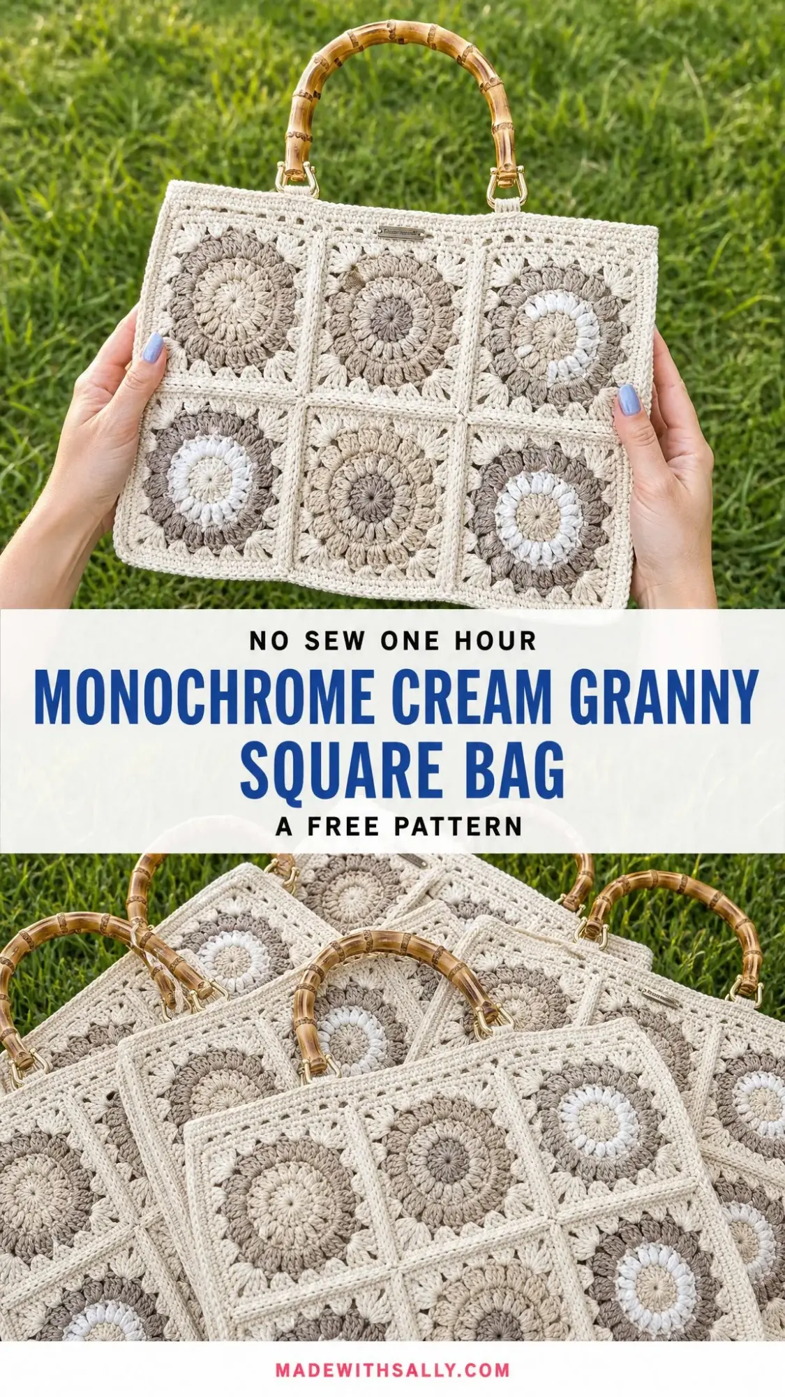 Monochrome Cream Granny Square Bag Free Crochet Pattern
