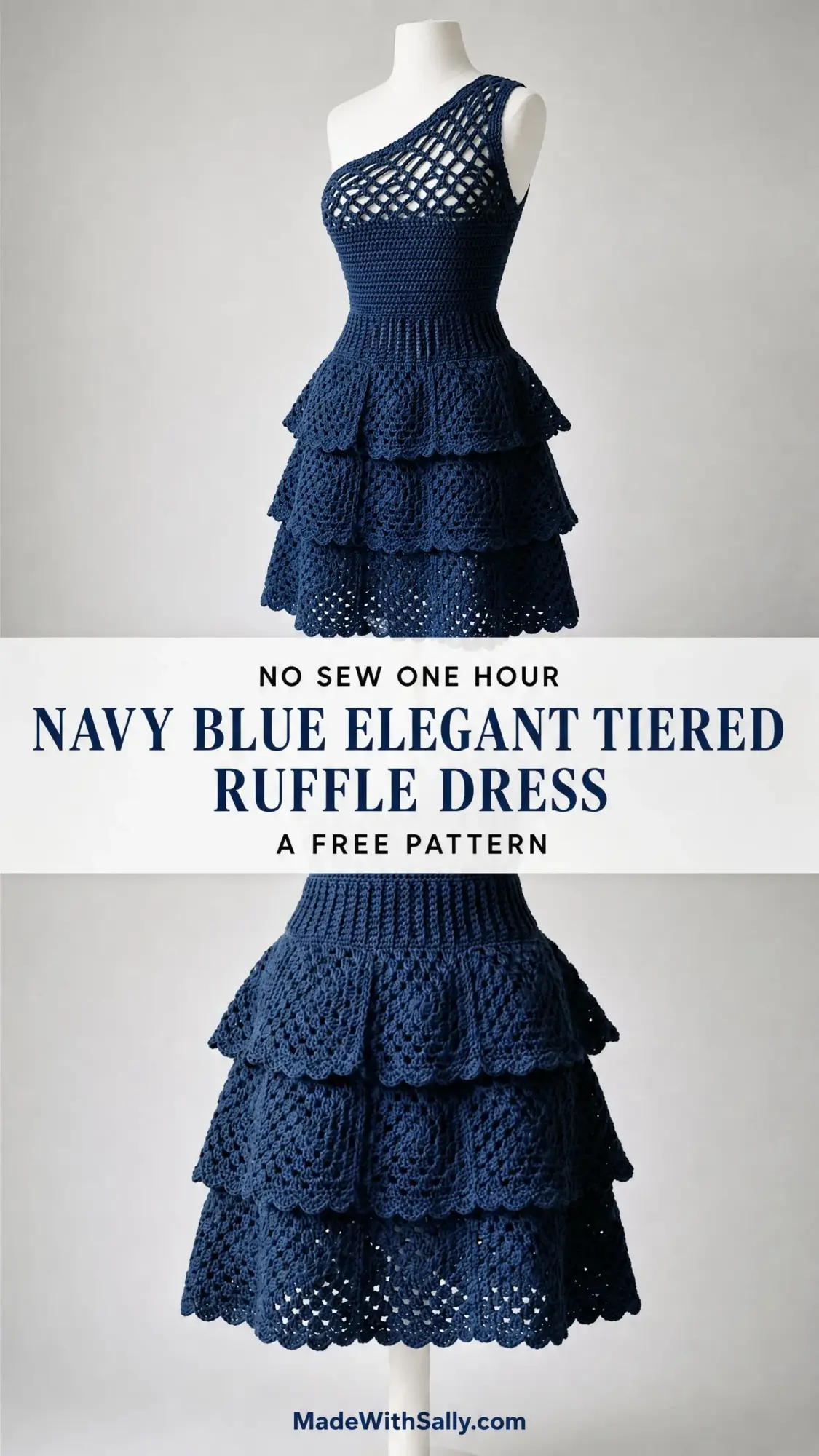 Navy Blue Elegant Tiered Ruffle Dress Free Crochet Pattern