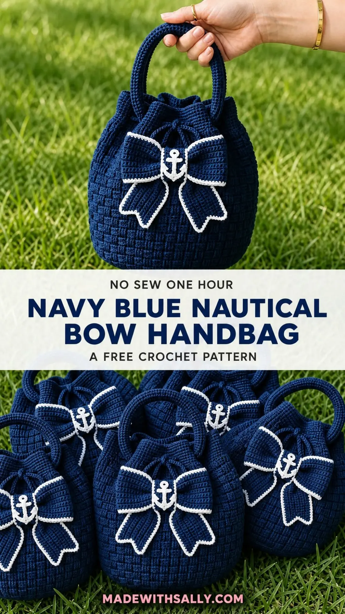 Navy Blue Nautical Bow Handbag Free Crochet Pattern