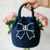 Navy Blue Nautical Bow Handbag Free Crochet Pattern