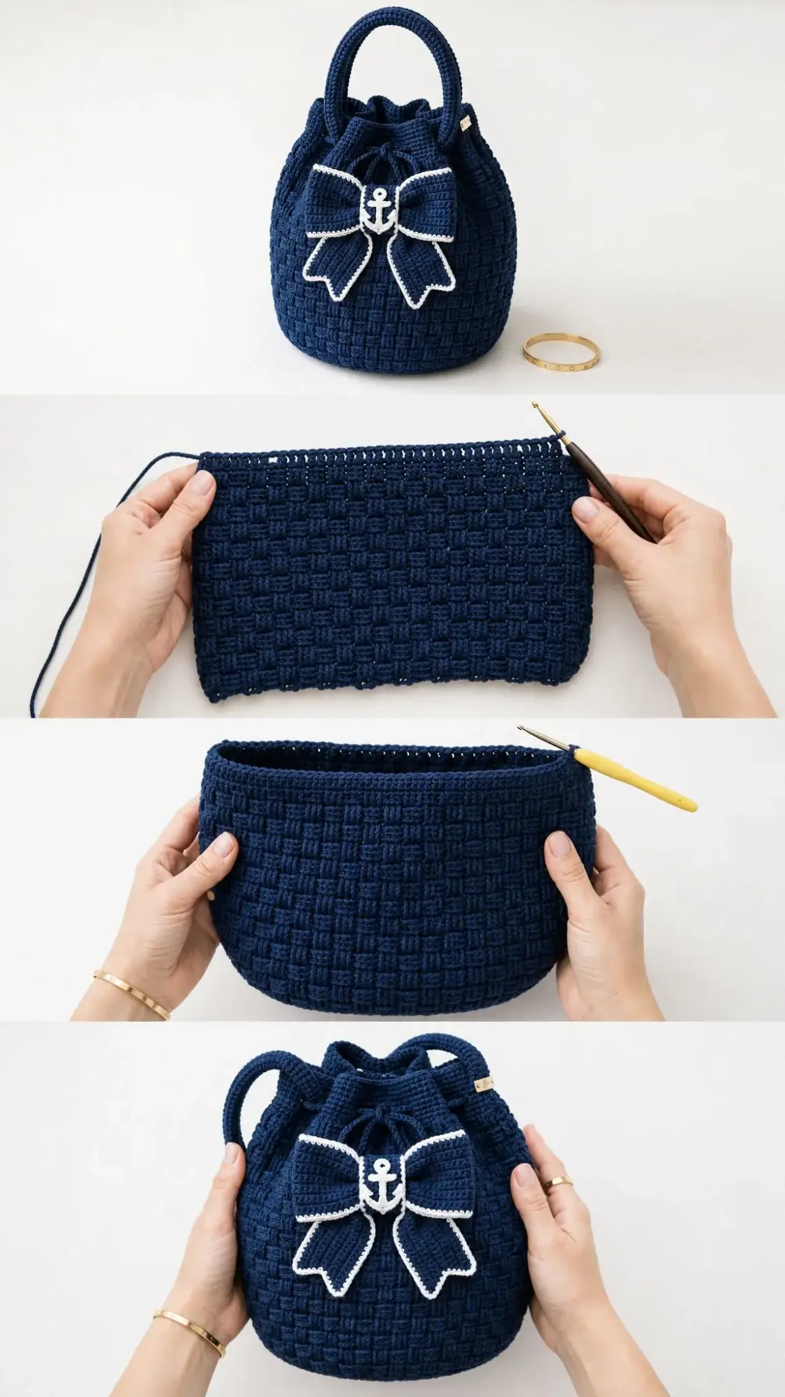 Navy Blue Nautical Bow Handbag Free Crochet Pattern