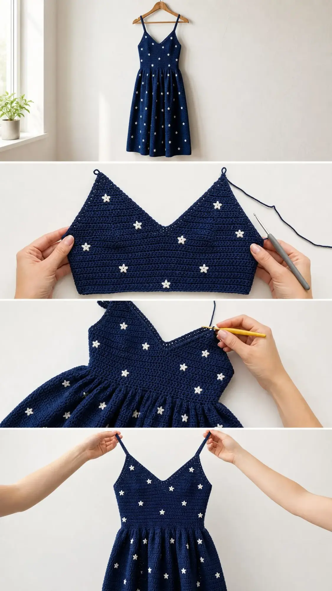 Navy Blue Star Crochet Sundress Free Crochet Pattern