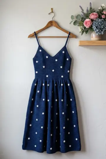 Navy Blue Star Crochet Sundress Free Crochet Pattern