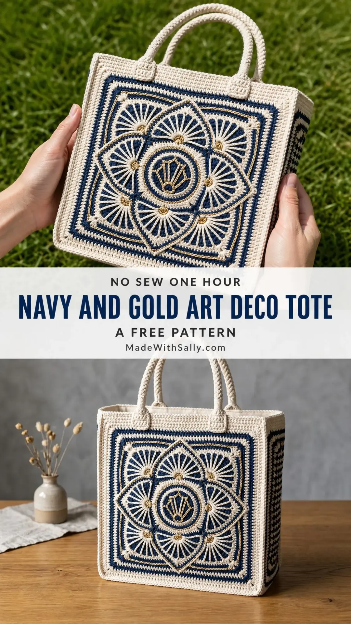 Navy and Gold Art Deco Tote Free Crochet Pattern