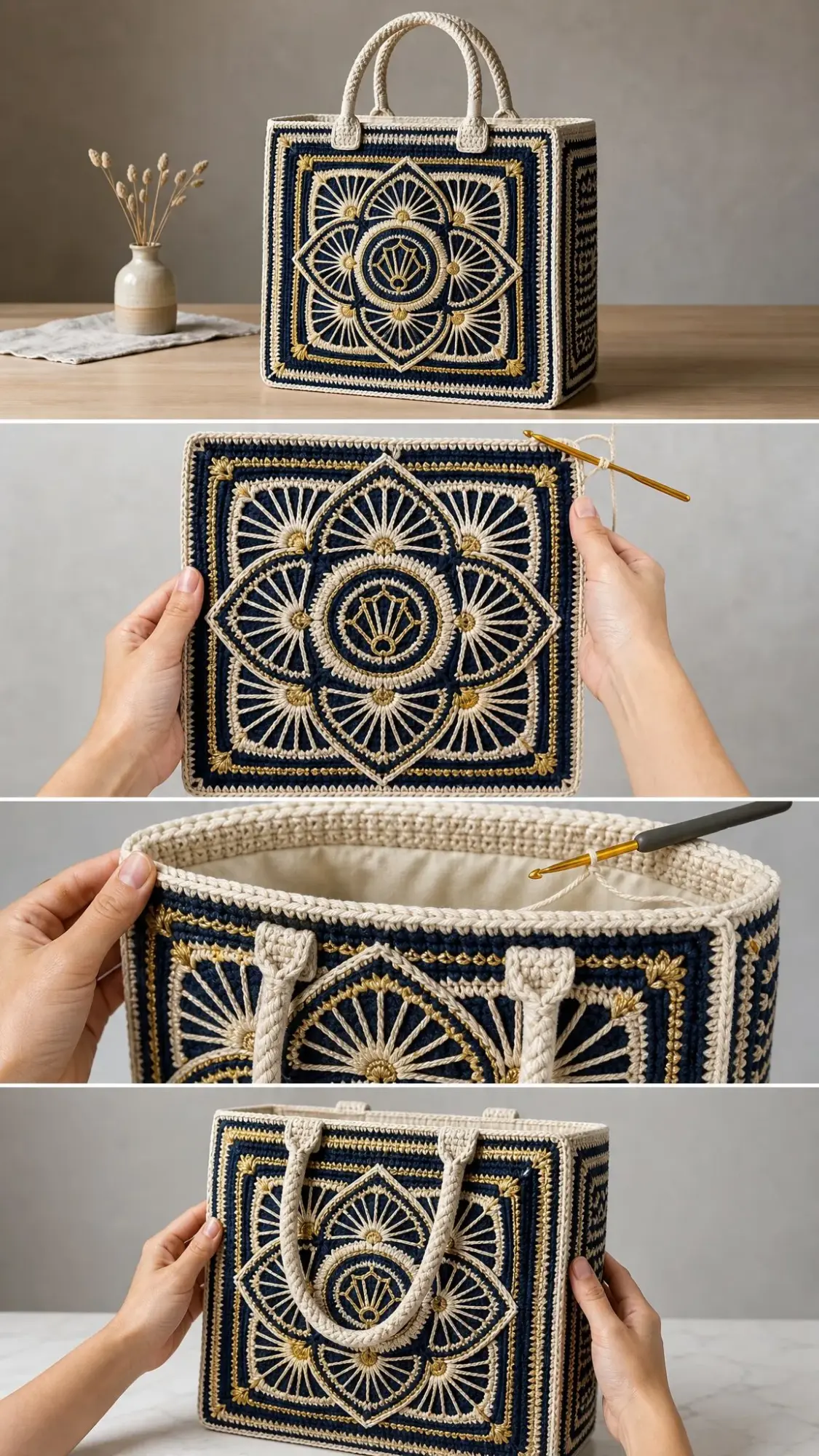 Navy and Gold Art Deco Tote Free Crochet Pattern