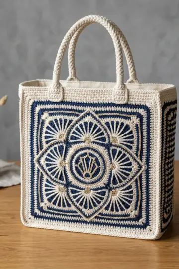 Navy and Gold Art Deco Tote Free Crochet Pattern