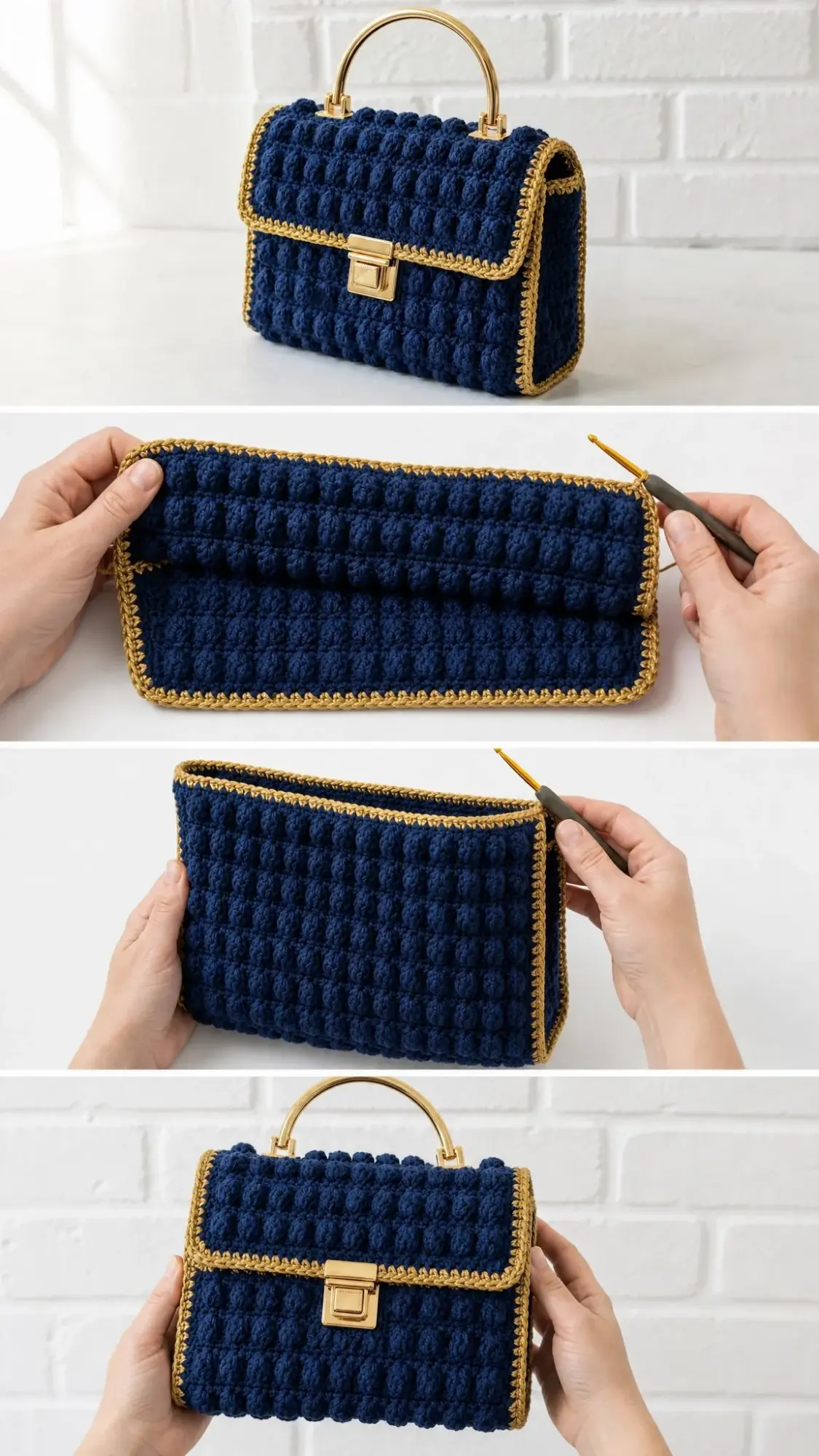 Navy and Gold Elegant Handbag Free Crochet Pattern