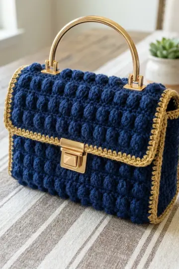 Navy and Gold Elegant Handbag Free Crochet Pattern