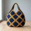 Navy and Gold Granny Square Bag Free Crochet Pattern