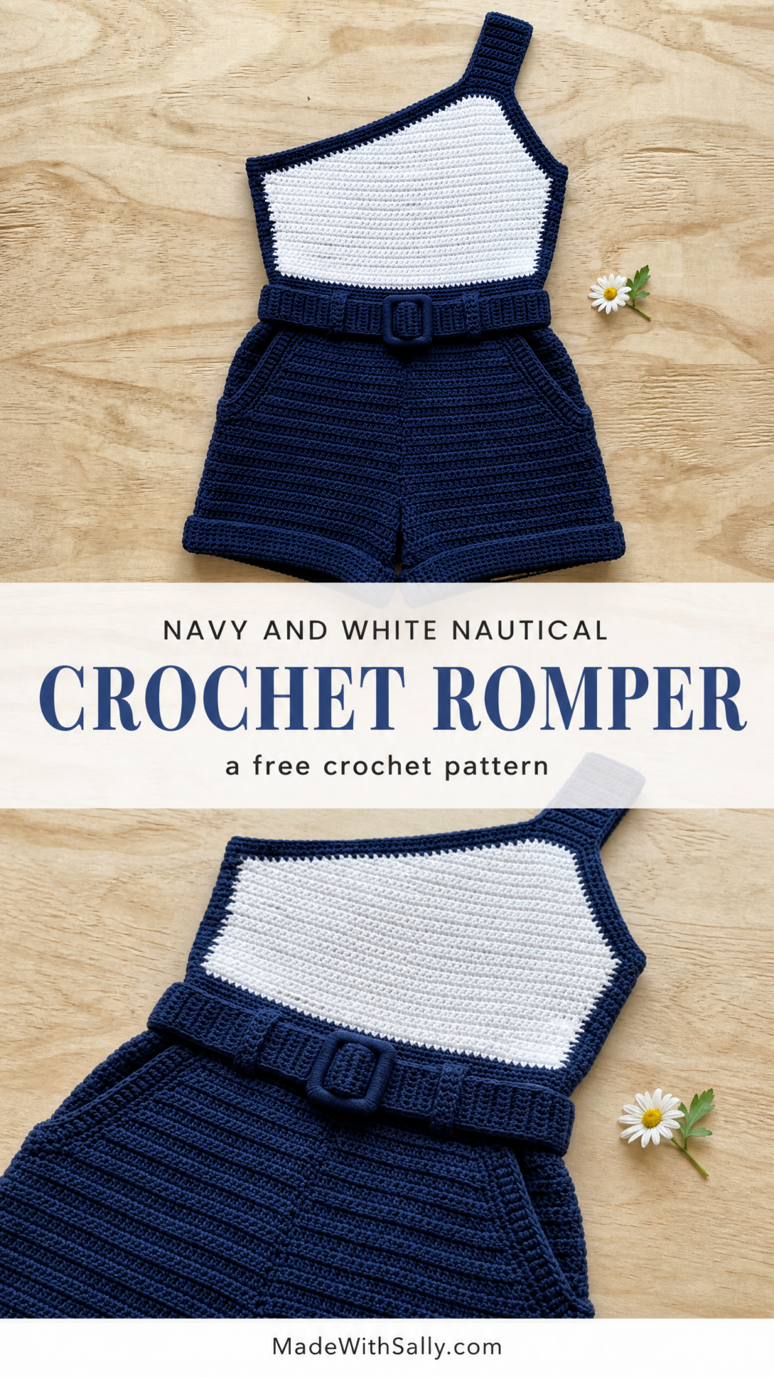 Navy and White Nautical Romper Free Crochet Pattern
