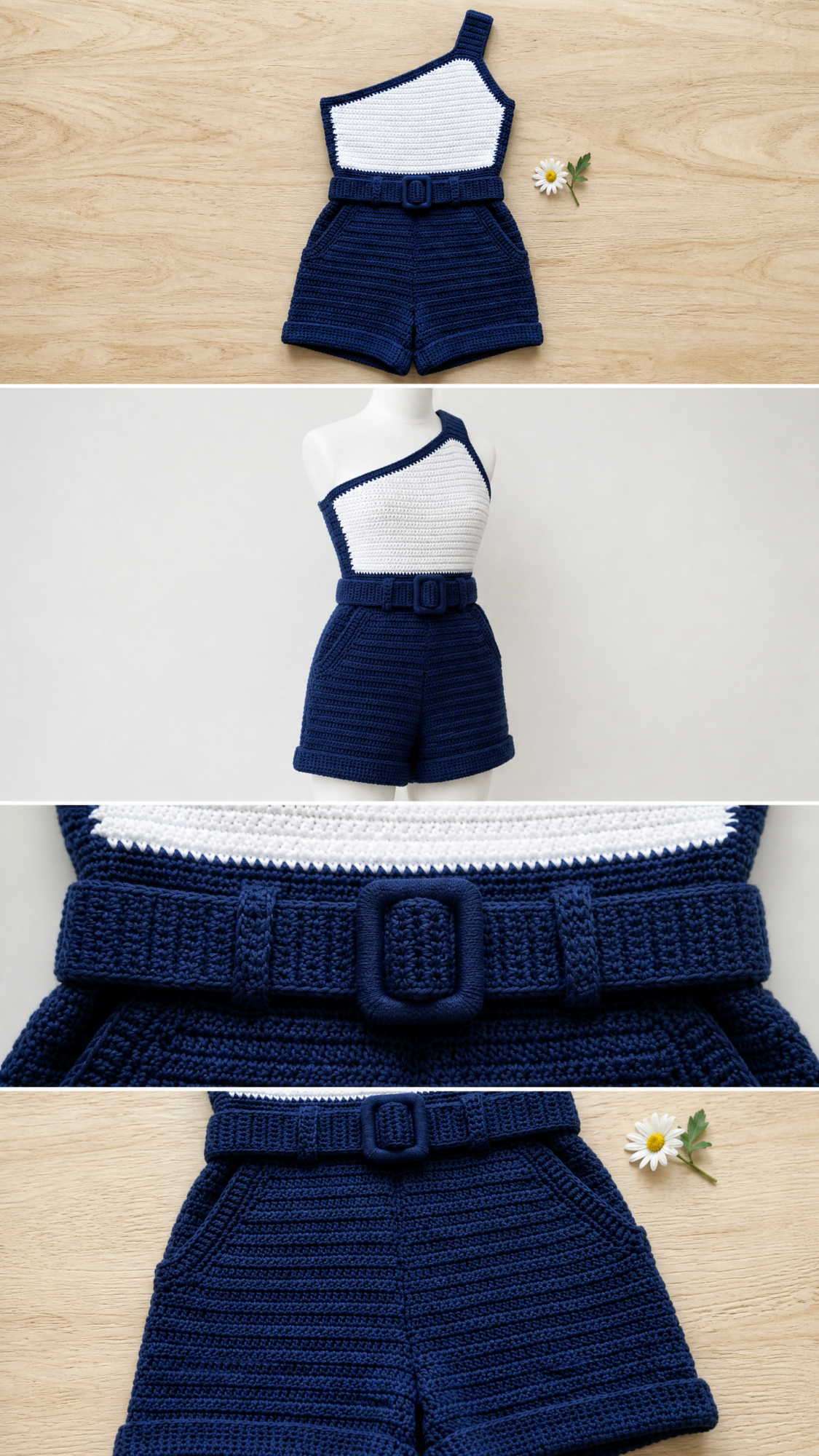 Navy and White Nautical Romper Free Crochet Pattern