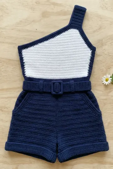 Navy and White Nautical Romper Free Crochet Pattern