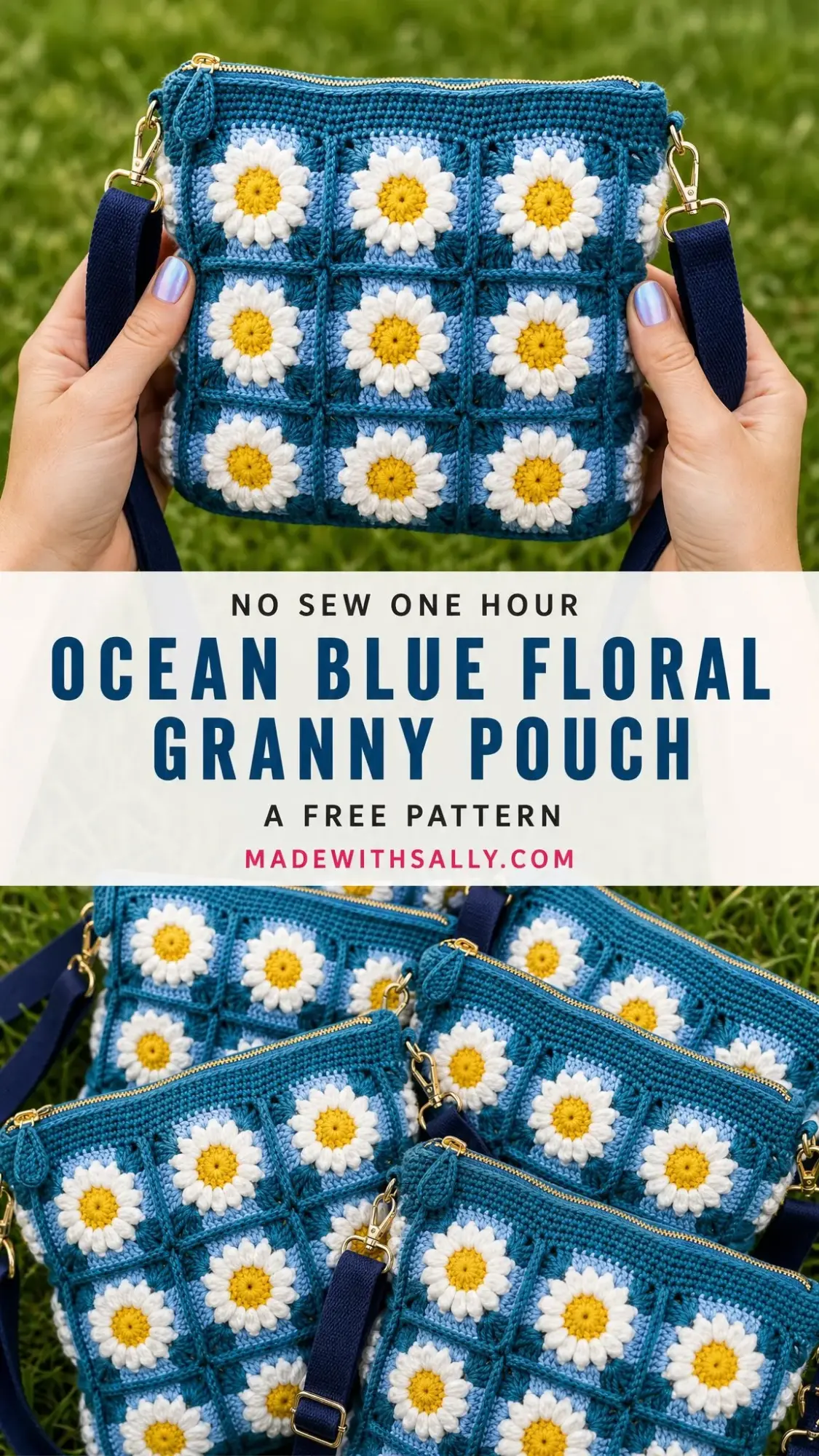 Ocean Blue Floral Granny Pouch Free Crochet Pattern