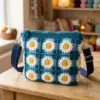 Ocean Blue Floral Granny Pouch Free Crochet Pattern