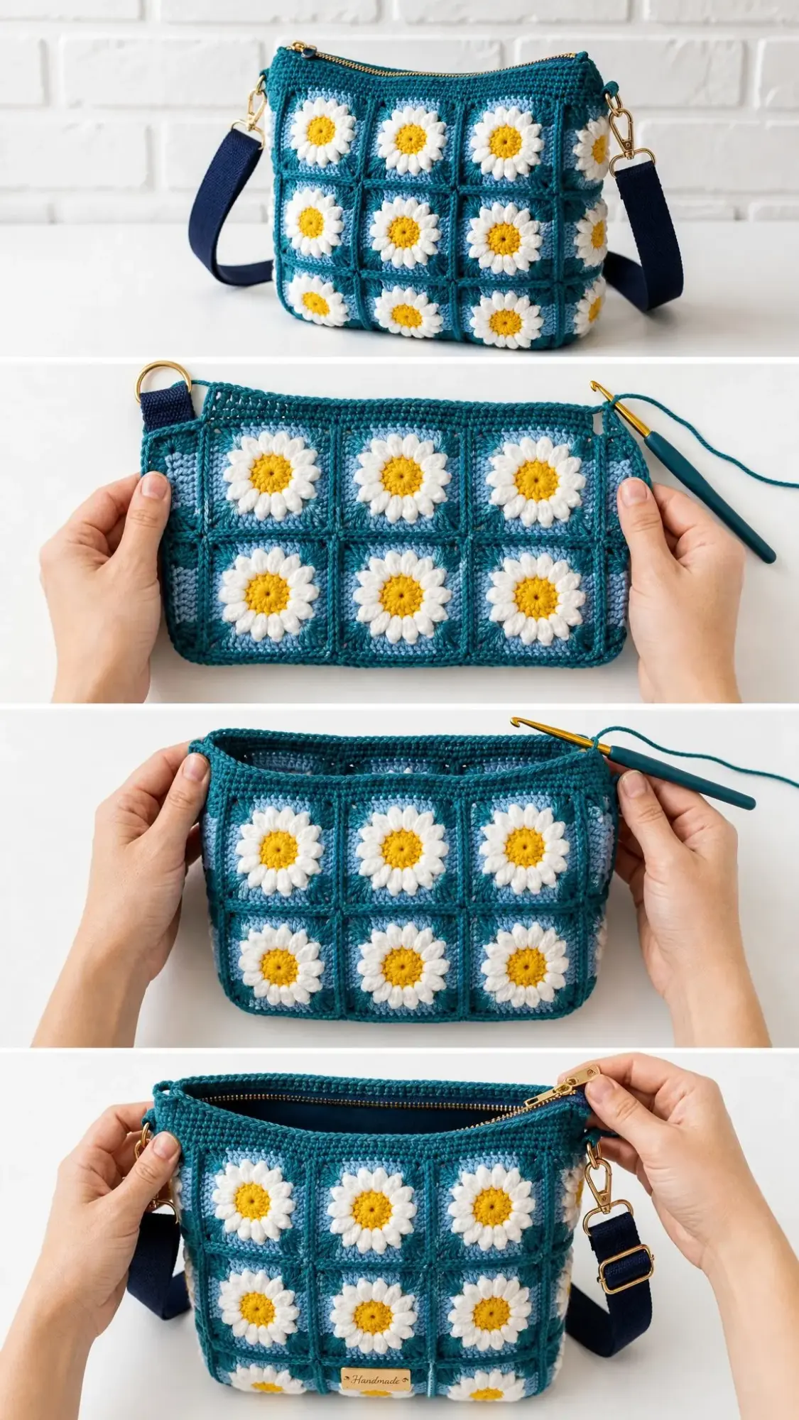 Ocean Blue Floral Granny Pouch Free Crochet Pattern