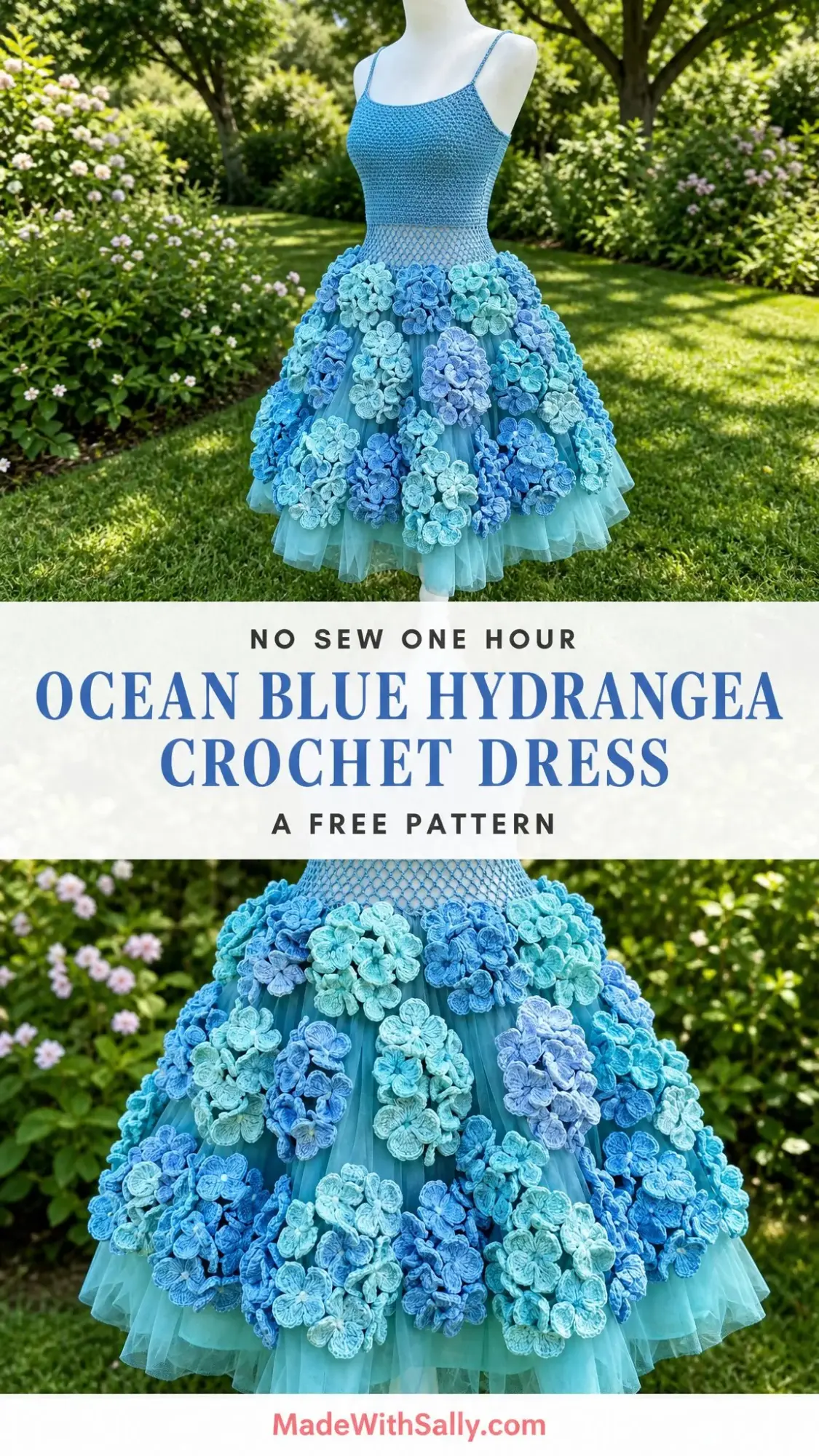 Ocean Blue Hydrangea Crochet Dress Free Crochet Pattern