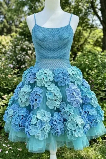 Ocean Blue Hydrangea Crochet Dress Free Crochet Pattern